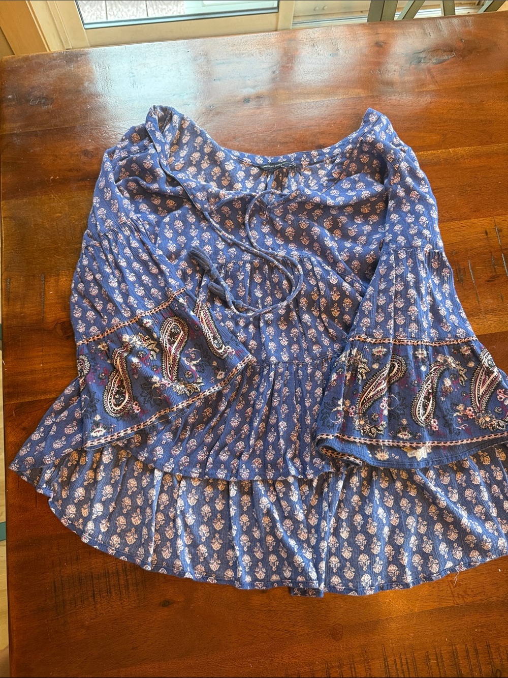 American Eagle Outfitters Blue Floral Print Boho Top